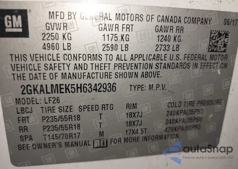 2017 GMC Terrain Sle-1 from USA, damaged, VIN 2GKALMEK5H6342936